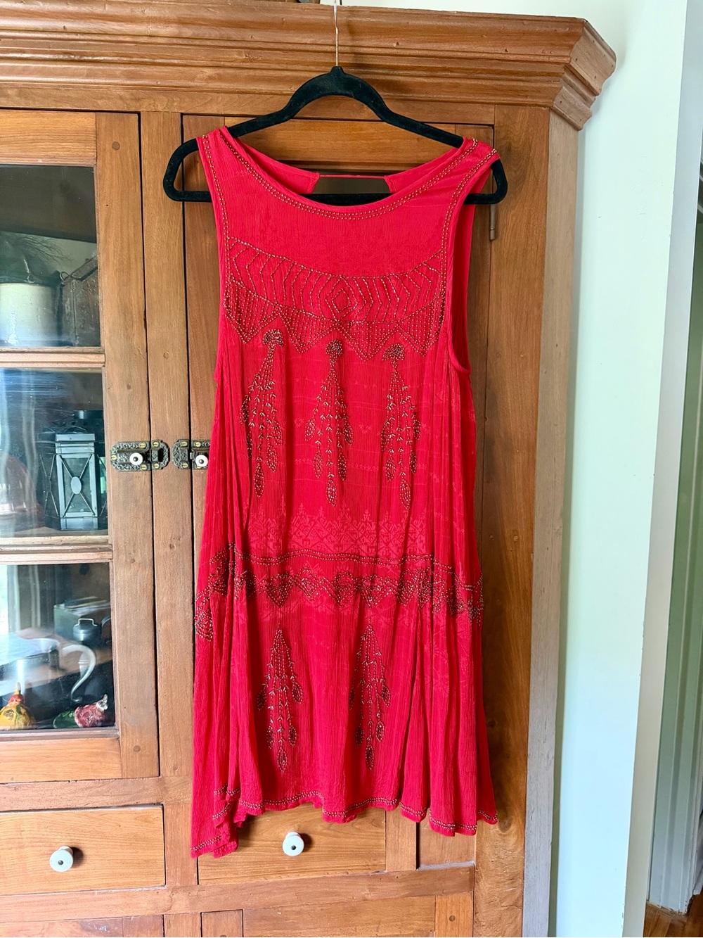 Free People Delilah Beaded Swing Dress Red
